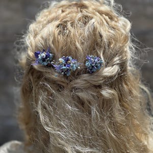 Hairpins &quot;Blue&quot; made of dried flowers, 3 pieces / Hair accessories / Bridal hair accessories / Flowers for the hair / Hair clip / Hair pin