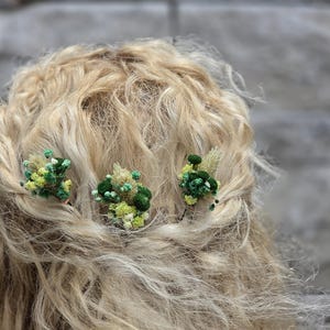 Hairpins &quot;Green&quot; made of dried flowers, 3 pieces / Hair accessories / Bridal hair accessories / Flowers for the hair / Hair clip / Hair pin