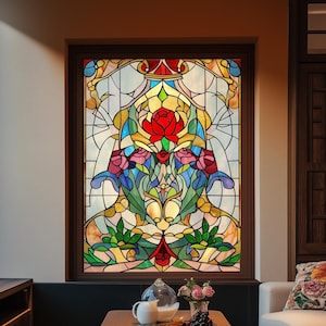 Benutzerdefinierte Glasmalerei-Fensterfolie mit Blumenmuster | Dekorative Sichtschutzfolie für Türen und Fenster