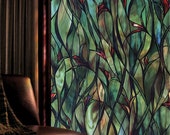Green Leafy Flower Window Film Stained Glass Foil Self Adhesive Film Static Cling Window Sticker 100cm