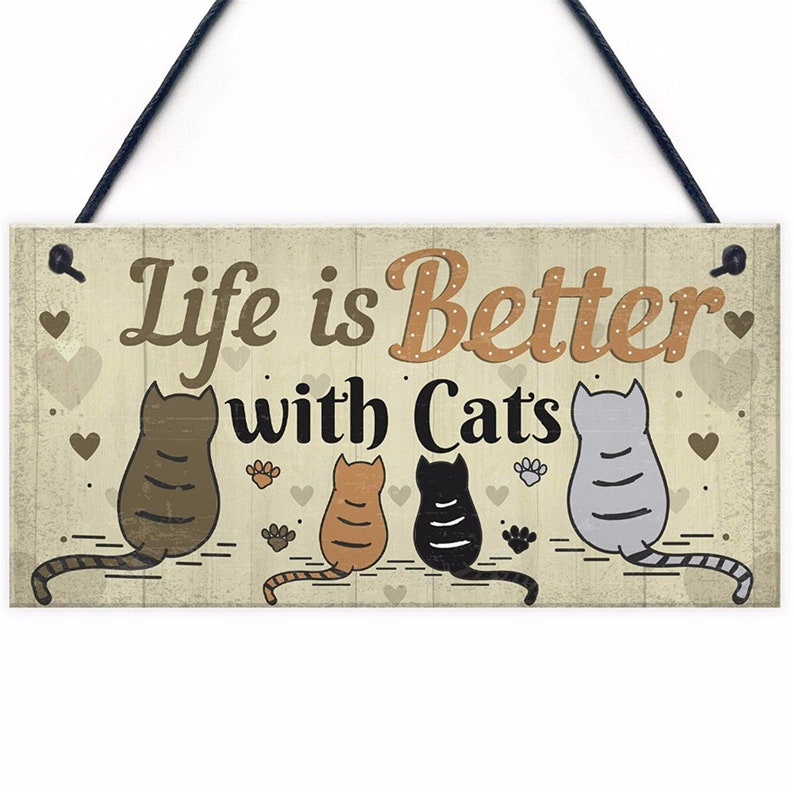 Lovely Cat Plaques Wooden Animal Printed Hanging Sign For Window Door Wall Decor Home Garden Yard Wood Plaques Decoration