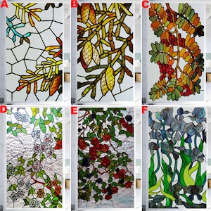 Películas de vitrais personalizadas, adesivo fosco, adesivos estáticos de privacidade, flores, árvores frutíferas para banheiro, porta de correr, escritório em casa