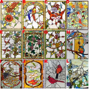 Filme de vitral de tamanho personalizado, privacidade, pássaros e flores, design reutilizável, removível, decoração de casa
