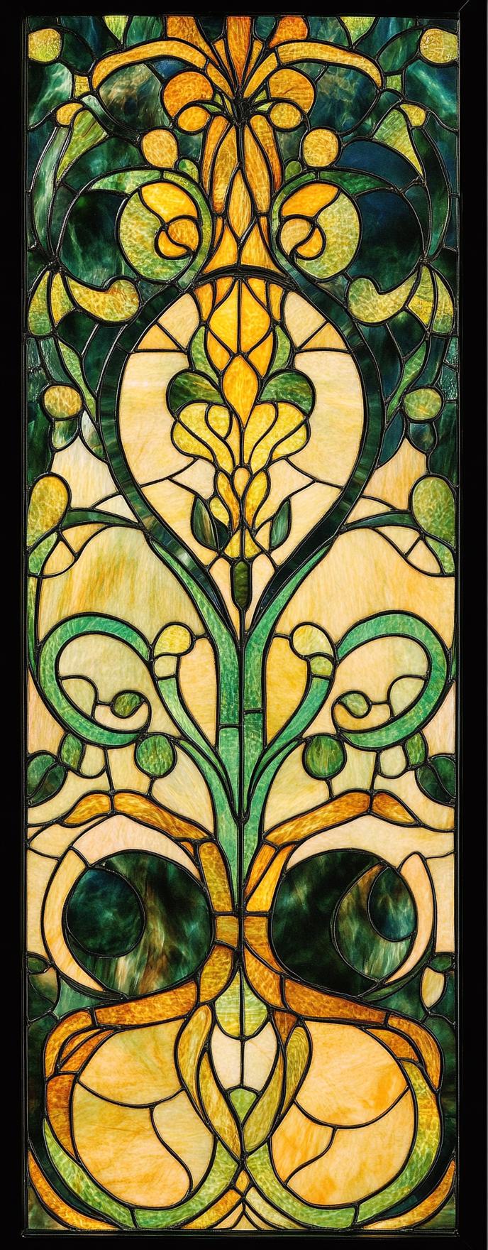 Art Nouveau Stained Glass Window Privacy Film Green and Gold