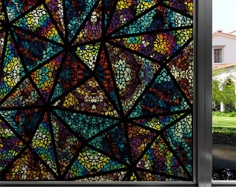 Custom Size Stained Glass Window Film Opaque Frosted Privacy Protection Reusable Removable Home-Decor Mosaic Window Covering