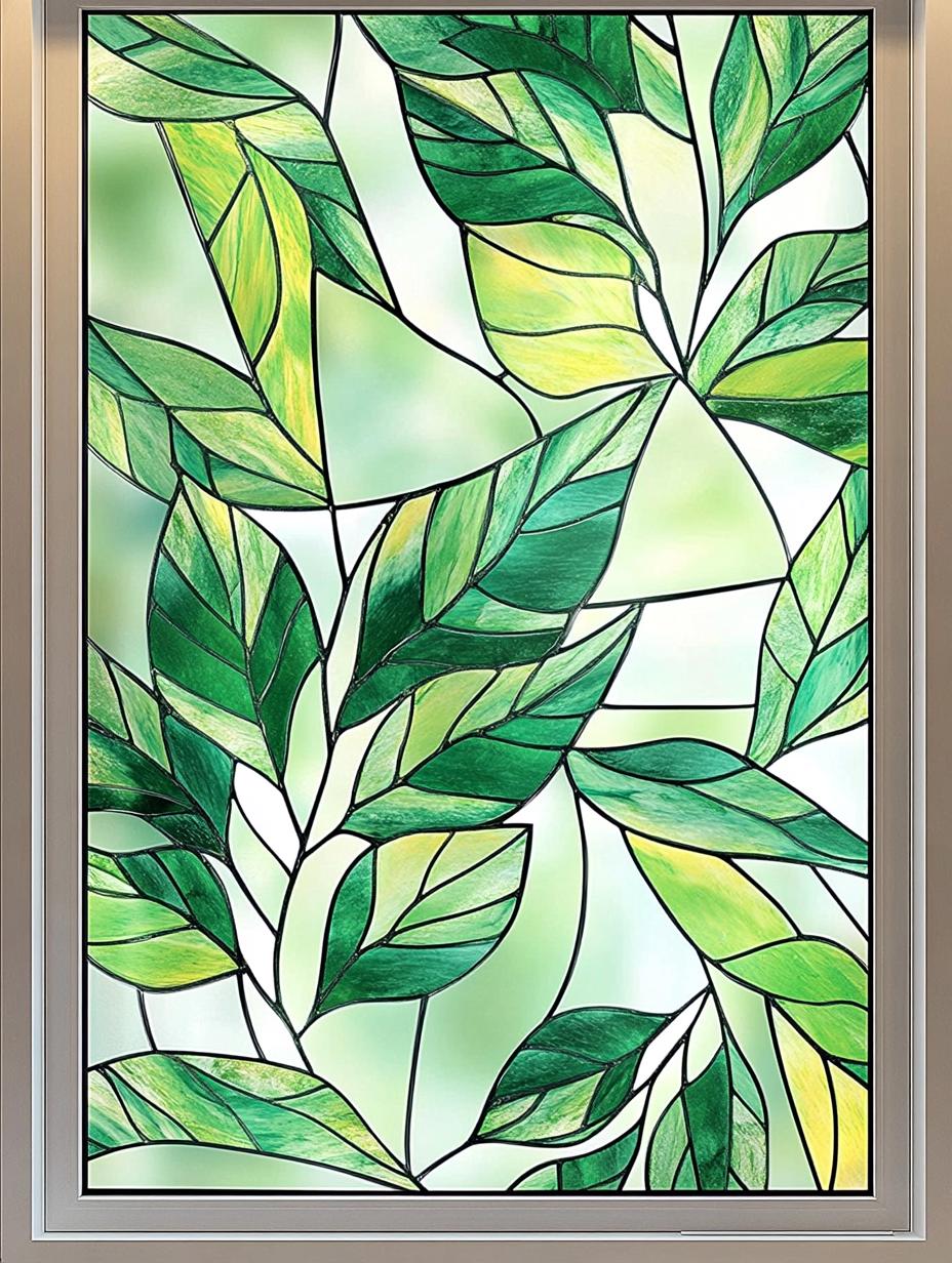 Paper Leaf Window Custom Green Leaf Stained Glass Window Film Privacy Decorative Cling ...