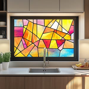 Custom Stained Glass Window Film for Kitchen Privacy - Vibrant Bird Design