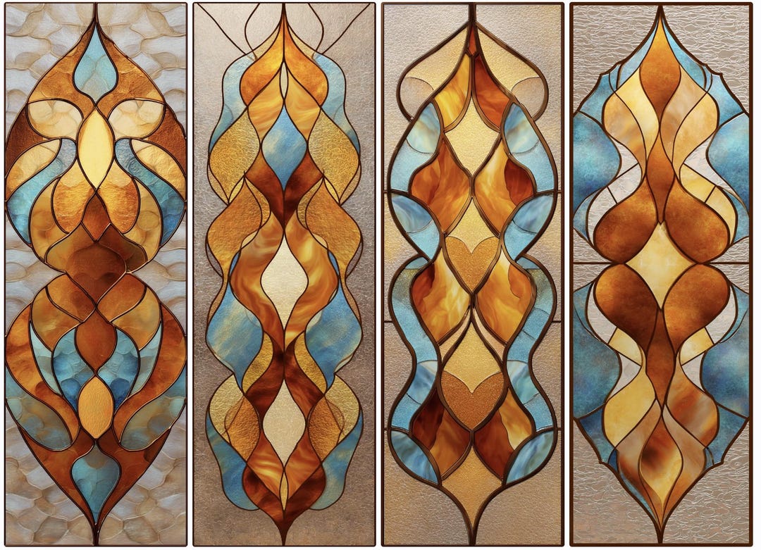 Custom Amber & Blue Stained Glass Window Film – Elegant Sidelight ...