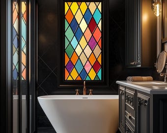 Película de vitral colorido de treliça – Película de privacidade com tonalidade arco-íris, proteção anti-UV para decoração de casa