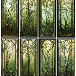 Custom Stained Glass Window Film - Nature-Inspired Tree and Vine Design, Decorative Privacy Static Cling
