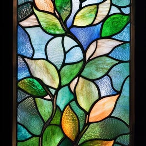 Custom Leaf Pattern Stained Glass Window Film Privacy Decorative Cling Nature Design Static Non-Adhesive