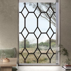 Stained Glass Window Film Transparent Glass Sticker Static Cling Iron Style Black Line Office Door Anticollision Home Decor image 9