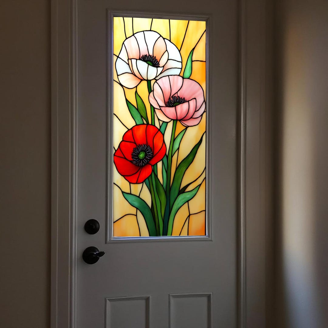 Custom Stained Glass Window Film With Colorful Floral Design – Privacy ...