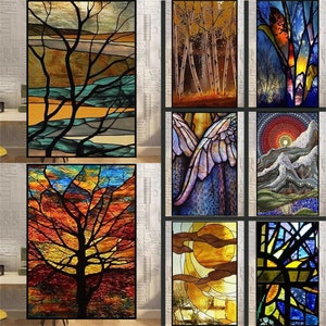 Custom Size Window Film Electrostatic Frosted Stained Glass Films Poster Door Stickers Print Tree Butterfly Paining