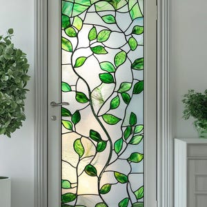 Custom Vine Leaf Stained Glass Window Film Privacy Decorative Door Cling Static Non-Adhesive for Entryway