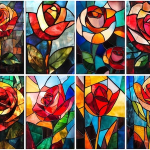 Custom Rose Stained Glass Window Film | Colorful Privacy Decorative Clings for Home and Office Decor