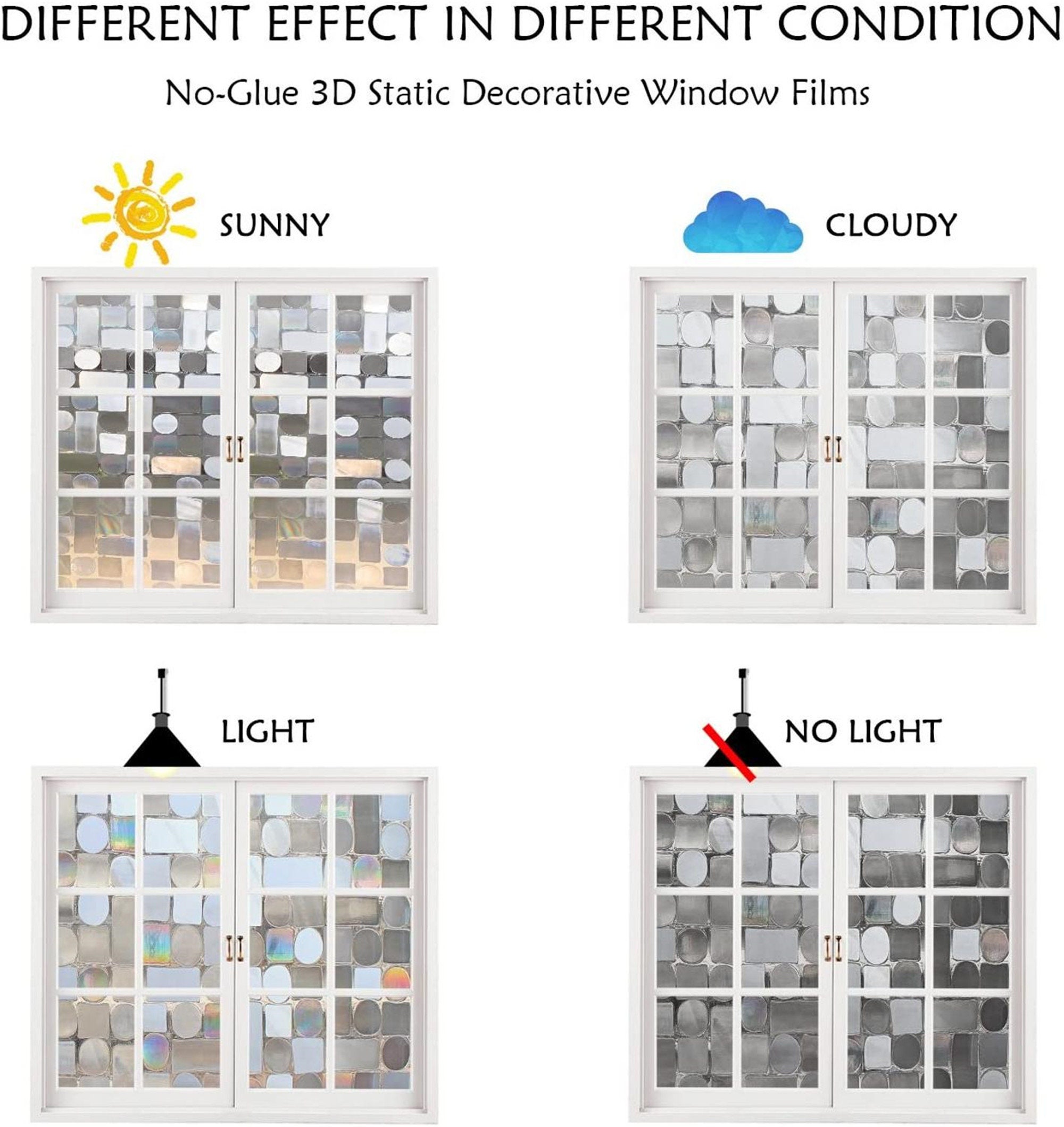 Sichtschutz Fensterfolie Kein Kleber Selbstklebende 3D Statische Dekorative  Glasaufkleber für Home Küche Büro Anti-UV - .de