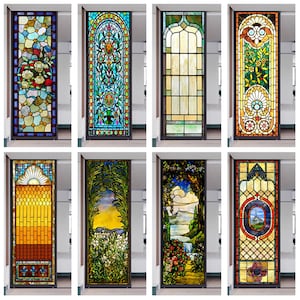 Custom Size Stained Glass Window Film Frosted Privacy Window Film Static Cling Vintage Pattern For Home Office Restaurant Shop