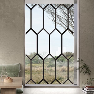 Stained Glass Window Film Transparent Glass Sticker Static Cling Iron Style Black Line Office Door Anticollision Home Decor image 8