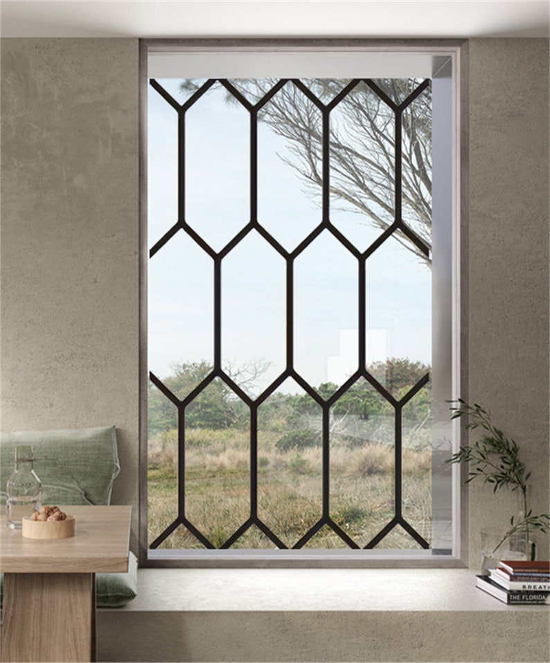 Stained Glass Window Film Transparent Glass Sticker Static Cling Iron Style Black Line Office Door Anticollision Home Decor image 8