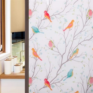 Privacy Window Film Non-Adhesive Frosted Bird Decorative Glass Film Static Cling Stained Window Stickers For Home Office