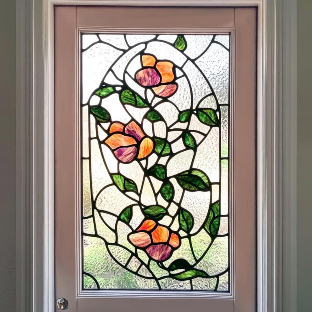 Custom Oval Stained Glass Style Window Film – Colorful Flower Design ...
