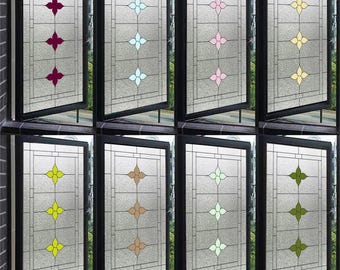 Custom Size Vintage Flower Stained Glass Film – Non-Adhesive, Static Cling Retro Sticker for Kitchen, Bathroom, and Door Glass