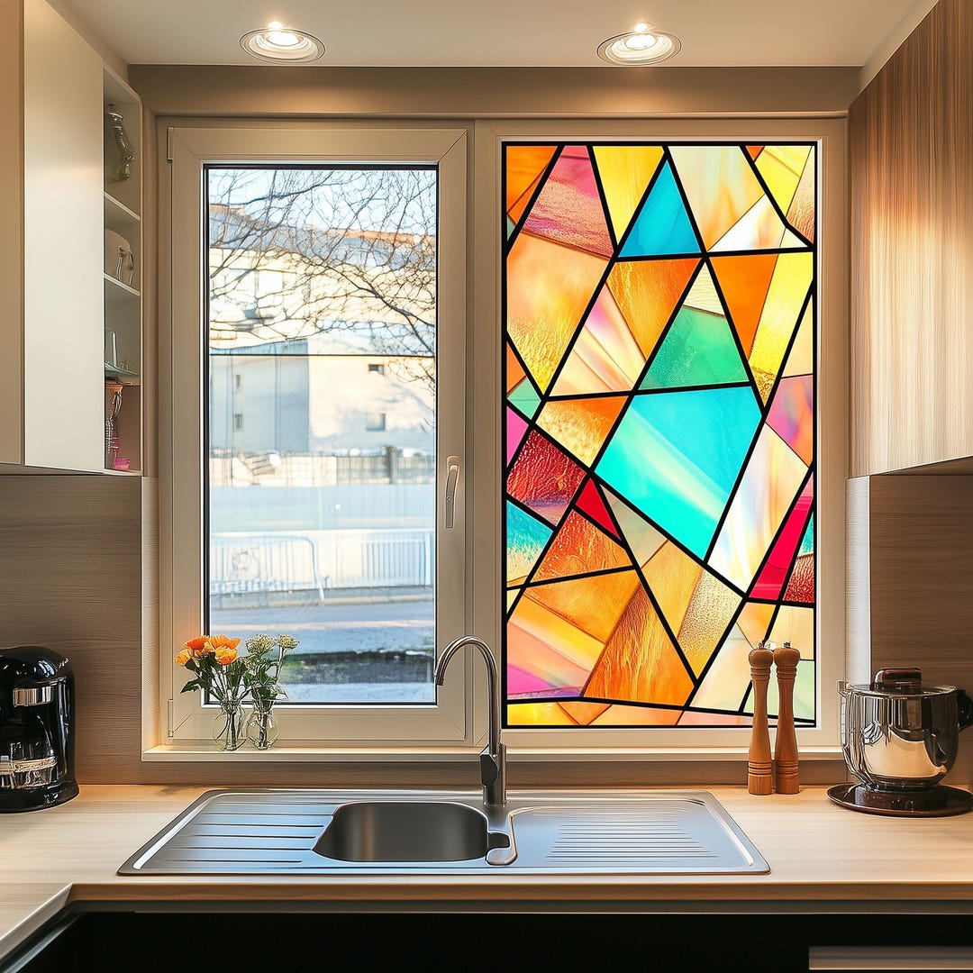 Custom Stained Glass Window Film | Vibrant Geometric Privacy Decor for ...