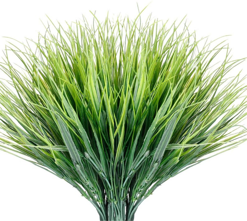 12 Bundles Artificial Grasses Outdoor UV Resistant Fake Grass No Fade Faux Plastic Plants Garden Window Box Decorating