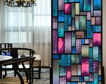 Privacy Windows Film Decorative Color Brick Stained Glass Window Stickers No Glue Static Cling Frosted Window Cling