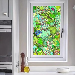 Película adhesiva estática para ventana, pegatina de vidriera opaca transparente esmerilada para privacidad, decoración del hogar, póster de hojas verdes