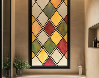 Película decorativa para vitrais – Adesivos de privacidade em treliça colorida, adesivos anti-UV em arco-íris para uso doméstico