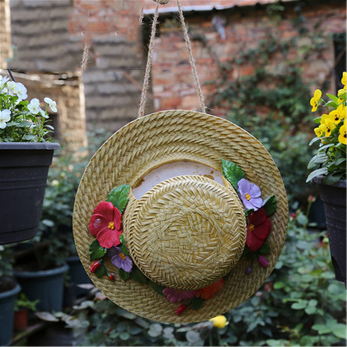 Outdoor Gardening Resin Simulation Straw Hat Bird Nest Etsy
