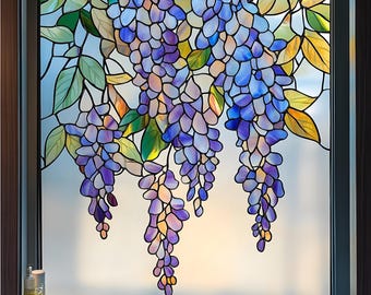 Custom Wisteria Stained Glass Window Film - Elegant Privacy Frosted Decal for Home and Office Decor