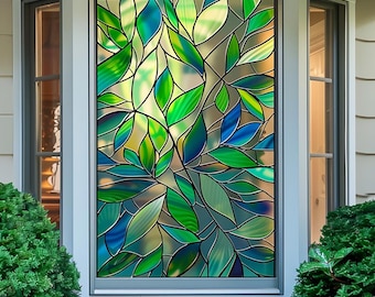 Custom Size Autumn Leaves and Wildflowers Stained Glass Window
