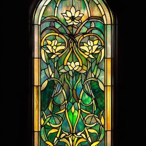 Nature-Inspired Stained Glass Film Privacy Window Cling Abstract Leaves and Floral Pattern Custom Size