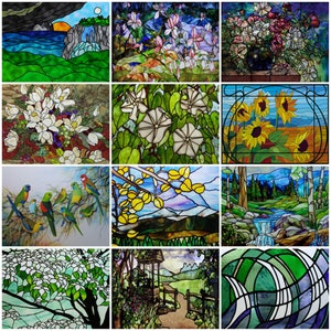 Custom-Sized Window Art - Static Cling Stained Glass Stickers with Nature&#39;s Flower, Bird, and Tree Prints for Home Decor