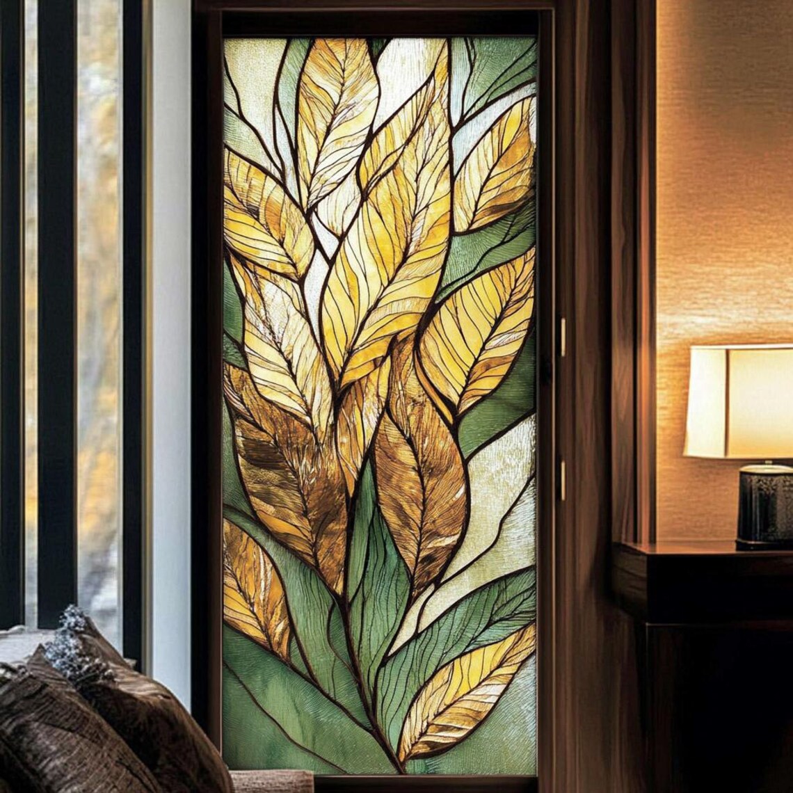 Custom Tropical Leaf Stained Glass Window Film Privacy Decorative ...