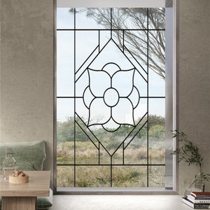 Stained Glass Window Film Transparent Glass Sticker Static Cling Iron Style Black Line Office Door Anticollision Home Decor image 4