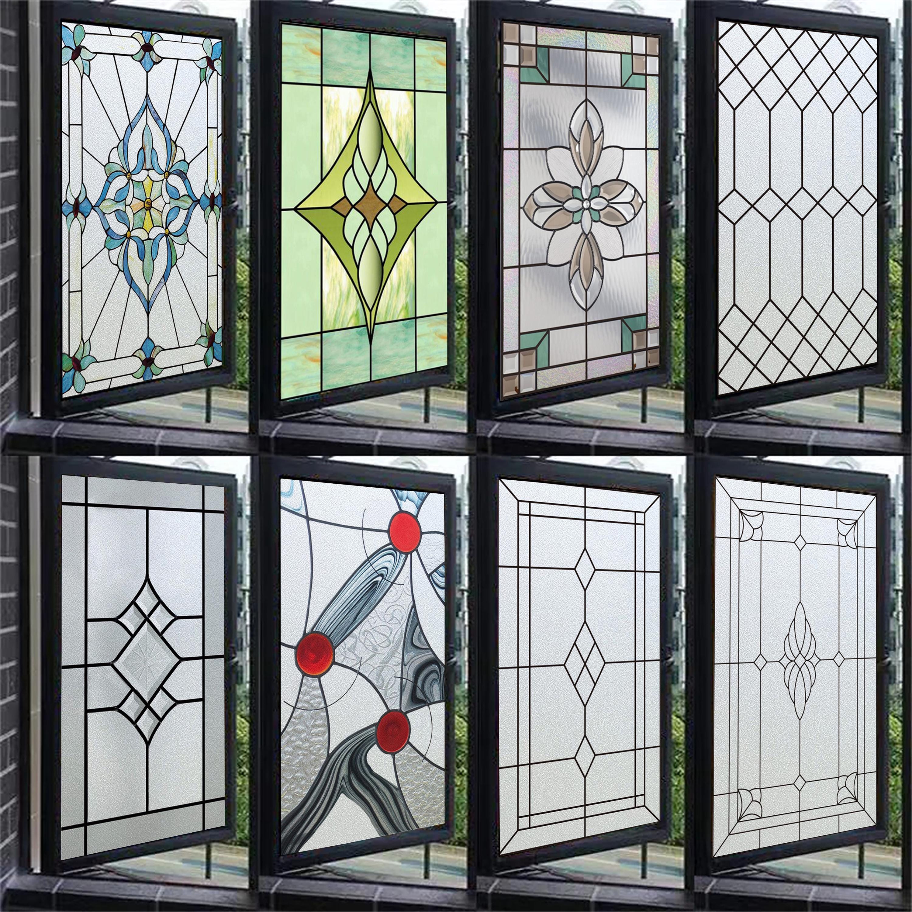 Customized Frosted Stained Glass Window Film – Static Cling Privacy Film, Vintage Door Sticker for Office, Home, and Bathroom Decor