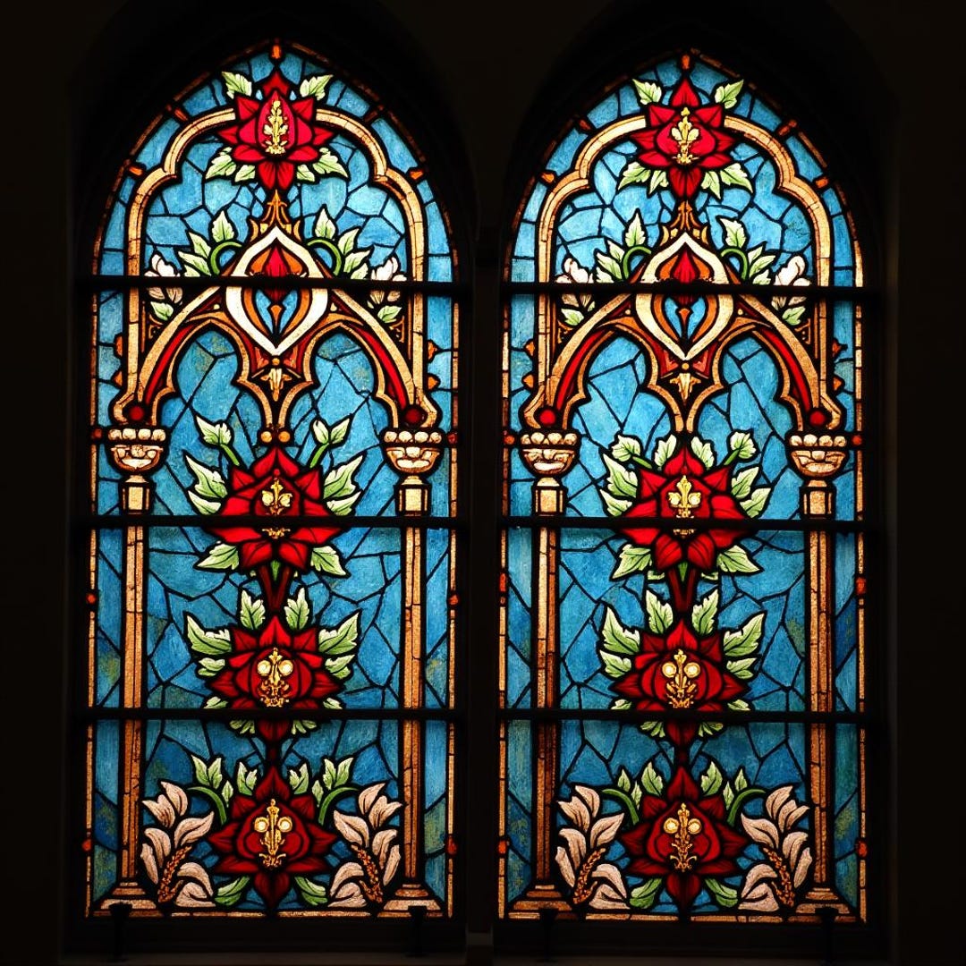 Gothic Cathedral Floral Stained Glass Window Film – Vintage Arched