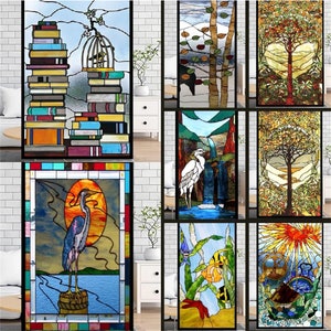 Frosted Privacy Window Film Stained Glass Film Retro Church Style Colorful Window Stickers Shower Bathroom Glass Film