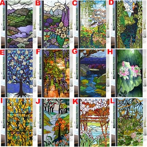 Custom Size Stained Glass Films,Frosted Privacy Static Cling,Poster Retro Tree Scenic Color printing,Window Film Door Stickers