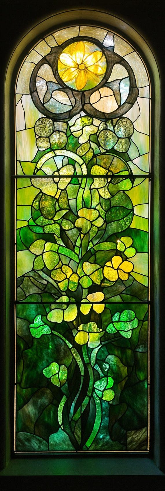 Custom Green Stained Glass Window Film Vintage Botanical Privacy