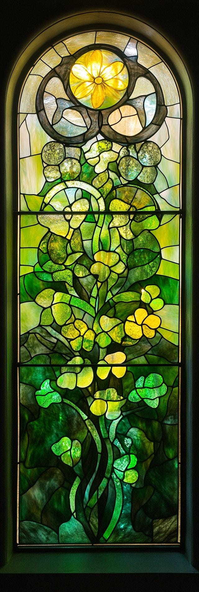Custom Green Stained Glass Window Film Vintage Botanical Privacy