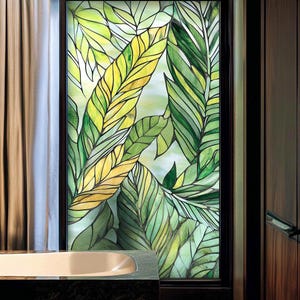 Custom Tropical Leaf Stained Glass Window Film Privacy Decorative Bathroom Cling Static Non-Adhesive