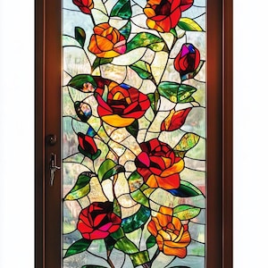 Benutzerdefinierte Rose Glasmalerei Fensterfolie Sichtschutz dekorative Türfolie Blumenmuster Statisch, nicht klebend