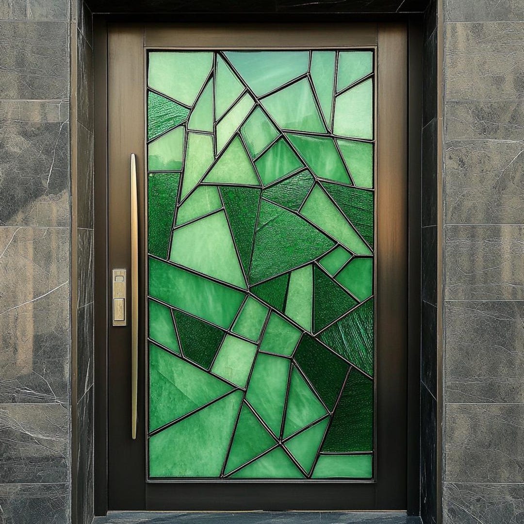 Modern Geometric Green Stained Glass Door Film - Custom Decorative