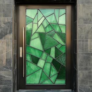 Modern Geometric Green Stained Glass Door Film - Custom Decorative Privacy Film, Non-Adhesive Static Cling, Perfect for Home & Office Décor
