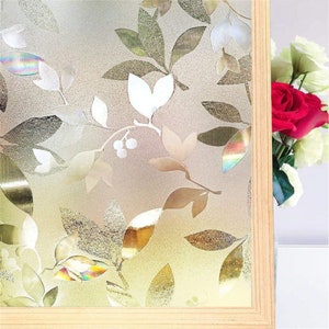 Custom size  Stained Decorative Window Self Adhesive Film Static Cling Privacy Glass Sticker No Glue 3D Rainbow Leaf Effect For Home